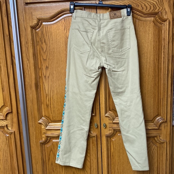 Ralph Lauren Jeans Company. SZ 2 petite. Beige color5 pocket w/turquoise beading - Picture 3 of 3